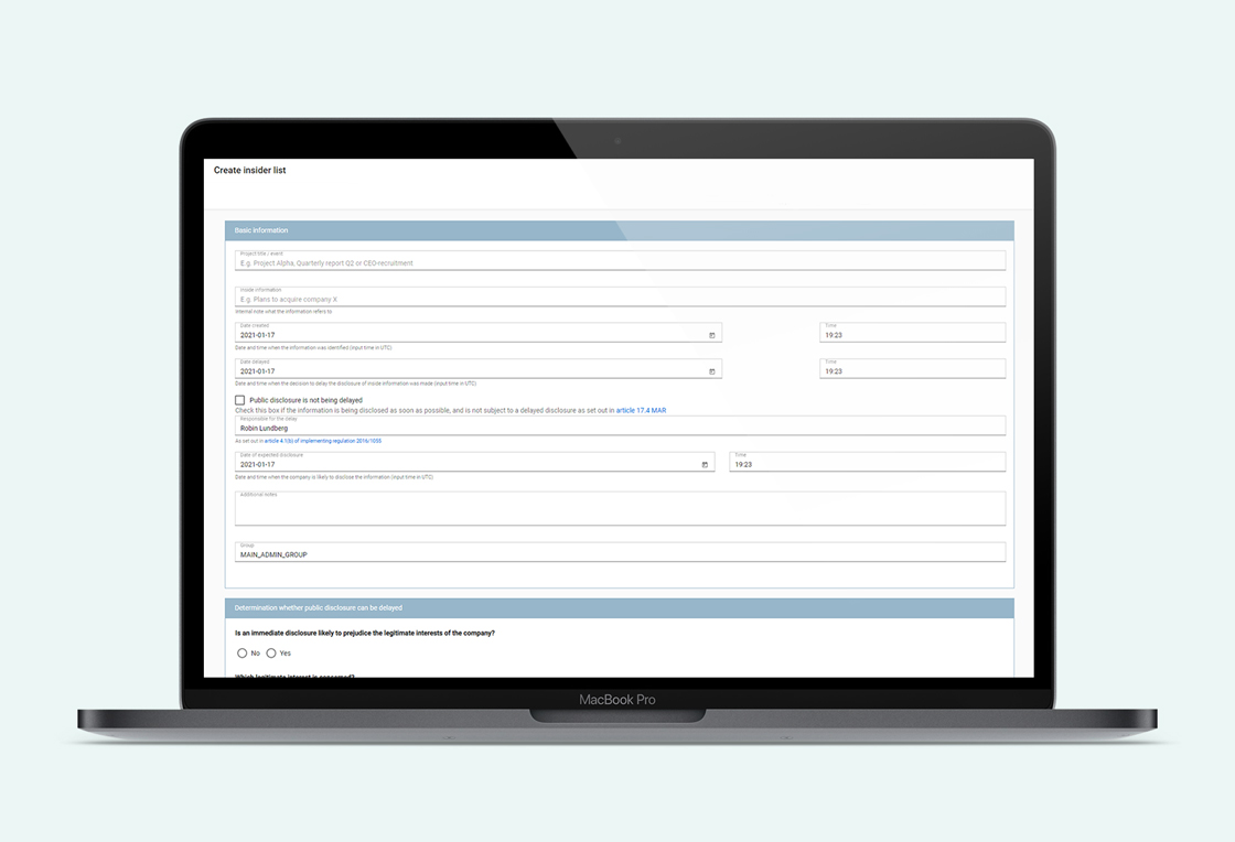 Erstellung und Verwaltung von Insiderlisten in SaaS-Lösung - InsiderLog